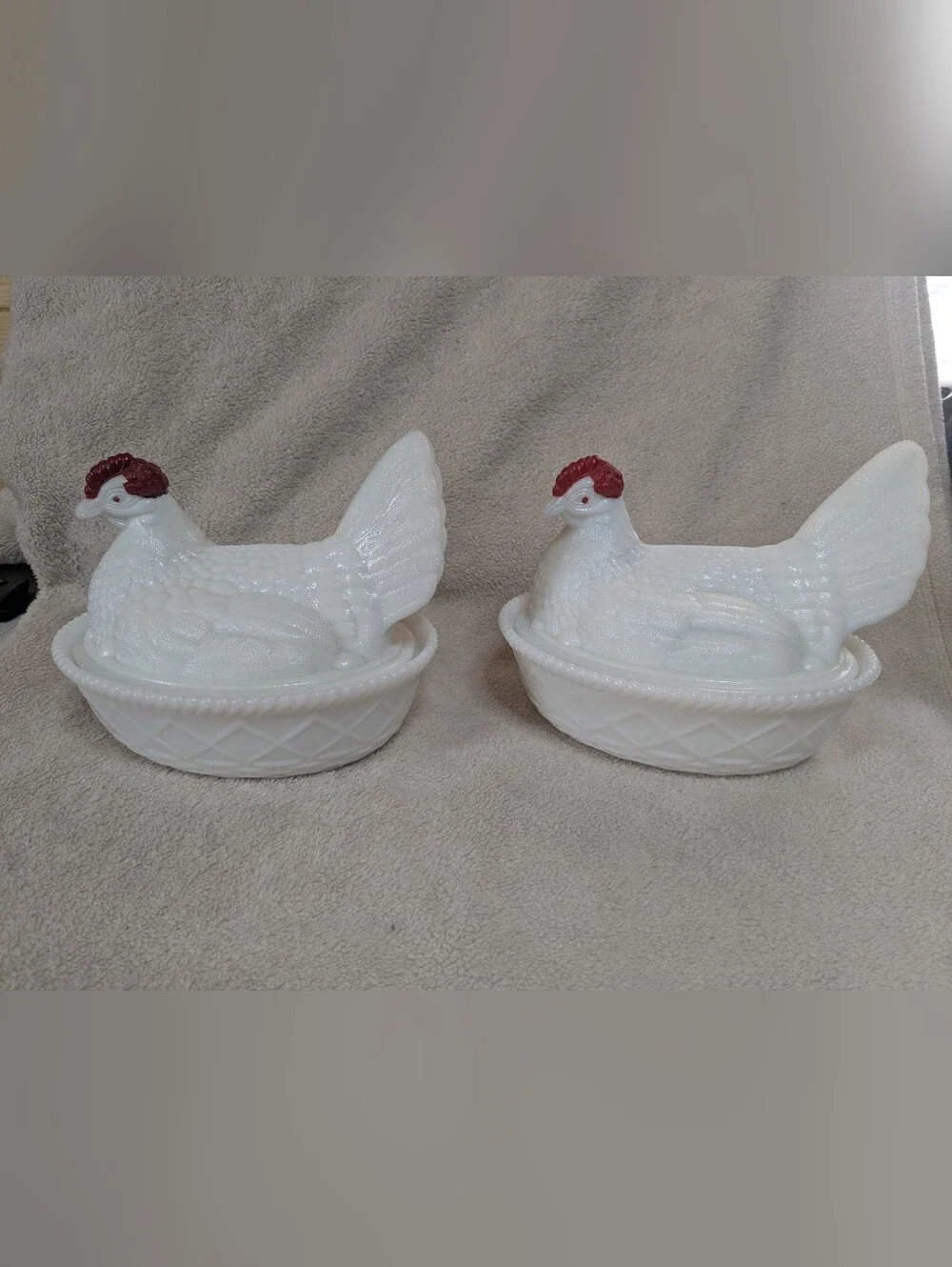 Westmoreland Vintage Chicken/Hen White Milk Glass Serving Dishes